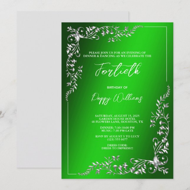 Invitación Elegante y elegante fiesta de cumpleaños de decora (Anverso / Reverso)
