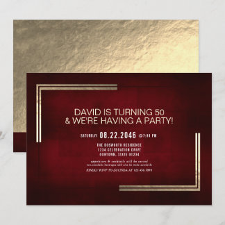 Invitación Elegante y elegante fiesta de cumpleaños Red/Gold