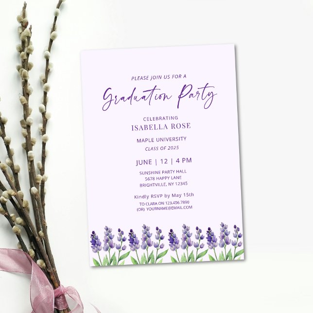 Invitación Elegante y elegante fiesta de graduación floral mí (cute floral graduation paty invitations, high school graduation invitations, senior graduation invit)