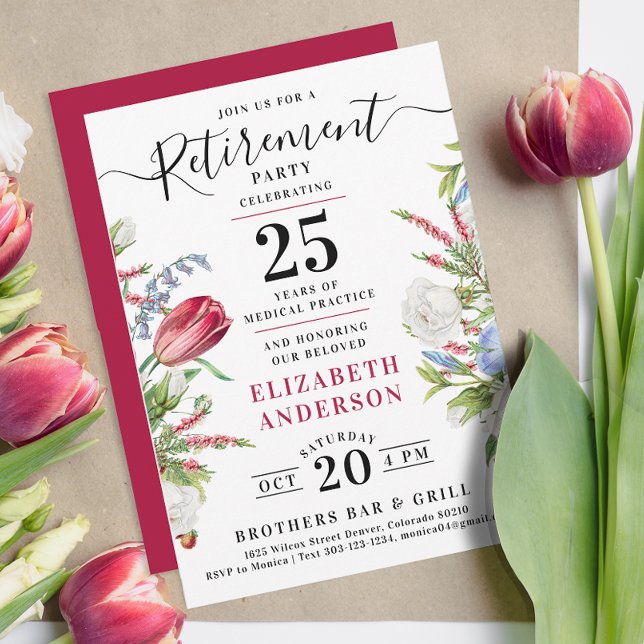 Invitación Elegante y elegante Fiesta de Jubilación de Flores (Subido por el creador)