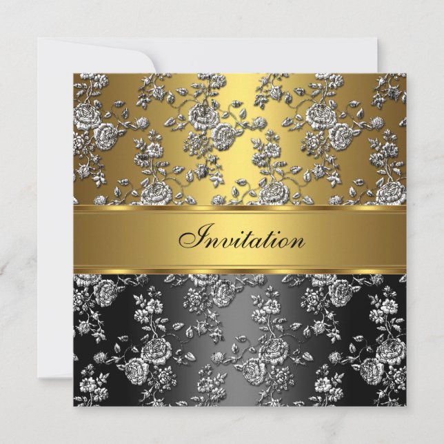 Invitación Elegante y elegante floral Grabado en relieve dora (Anverso)