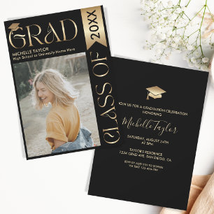 Invitación Elegante y elegante foto de estilo moderno Oro Gra