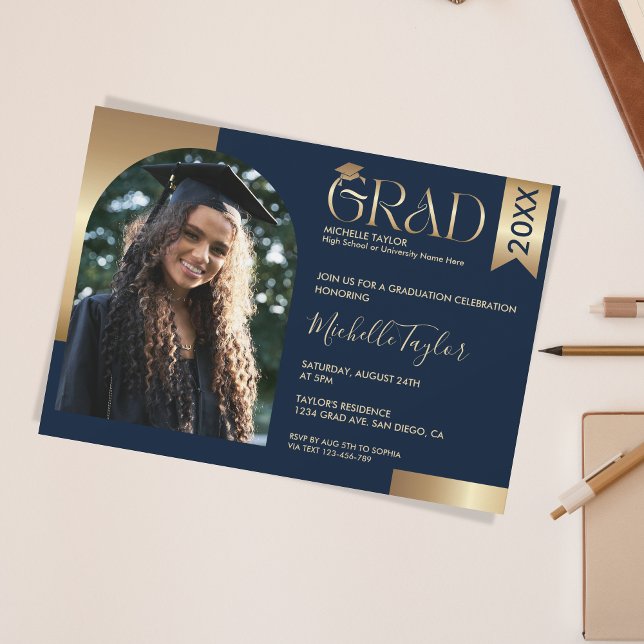 Invitación Elegante y elegante foto de graduación de la Marin (Subido por el creador)