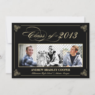 Invitación Elegante y elegante foto de graduación en negro 20