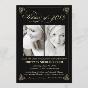 Invitación Elegante y elegante foto de graduación en negro 20