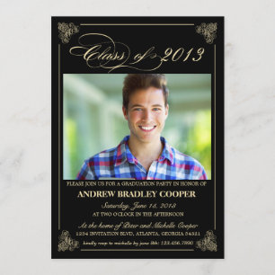 Invitación Elegante y elegante foto de graduación en negro 20