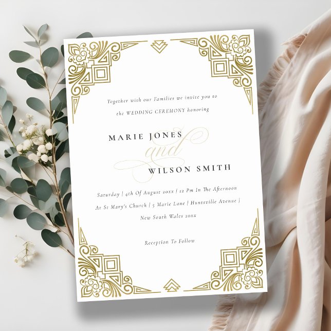 Invitación Elegante y elegante Glam Gold Art Deco Ornate Boda (Subido por el creador)