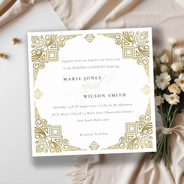 Invitación Elegante y elegante Glam Gold Art Deco Ornate Boda (Subido por el creador)