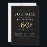 Invitación Elegante y elegante invita de cumpleaños número 60<br><div class="desc">La moderna y elegante invitación de cumpleaños sorpresa incluye escritura y tipografía elegantes con detalles fiestas en blanco sofisticado,  negro y oro,  simple y elegante,  Fantástica para la fiesta de cumpleaños número 60 o cualquier otra edad, </div>