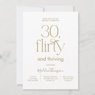 Invitación Elegante y elegante llano blanco y oro 30 cumpleañ