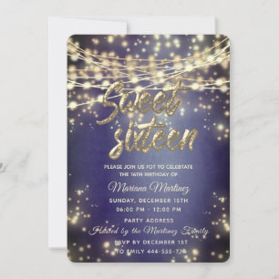 Invitación Elegante y elegante Luces de String chispa de oro