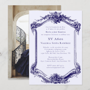 Invitación Elegante y elegante Marina Azul Quinceañera 15º cu
