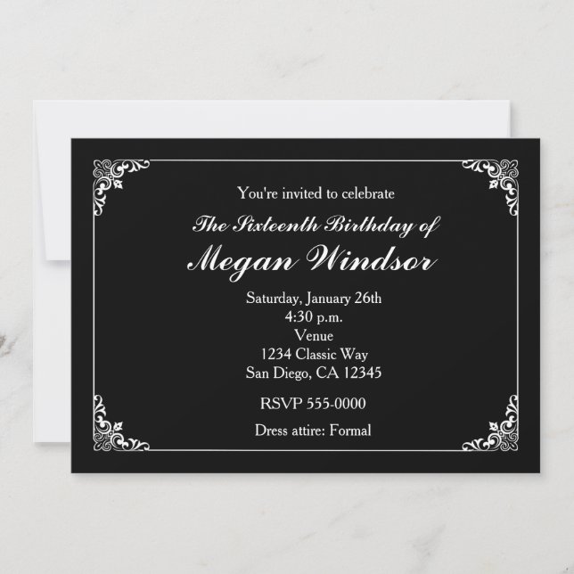 Invitación Elegante y elegante matrimonio blanco negro (Anverso)