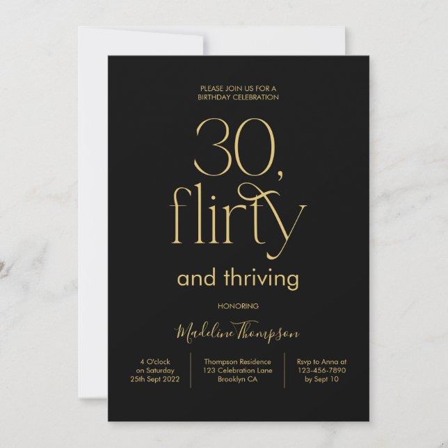 Invitación Elegante y elegante negro y dorado 30 cumpleaños (Anverso)