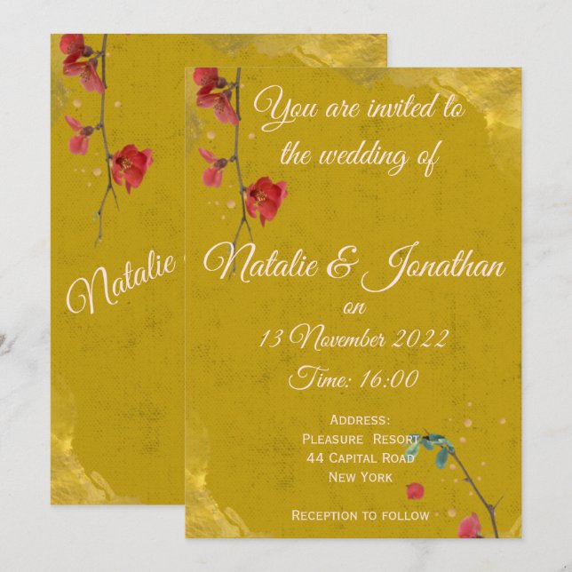 Invitación Elegante y elegante rojo y oro (Anverso / Reverso)