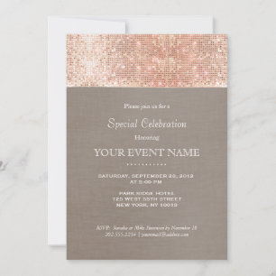 Invitación Elegante y elegante Rosa Faux Gold Sequins Fiesta