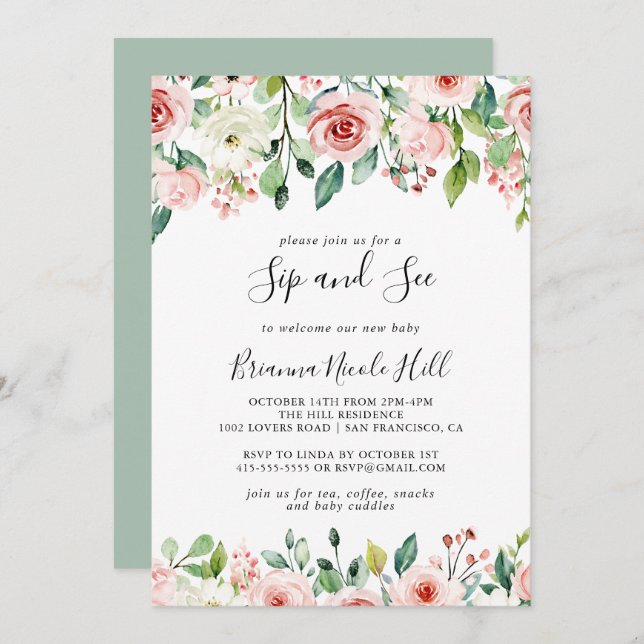 Invitación Elegante y elegante sabor floral otoñal y ver (Anverso / Reverso)