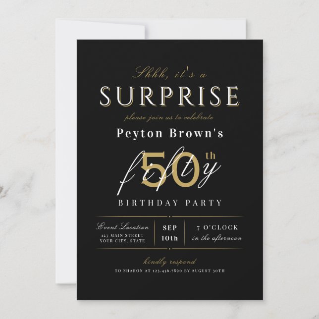 Invitación Elegante y elegante sorpresa 50 años (Anverso)