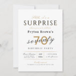 Invitación Elegante y elegante sorpresa 70 años<br><div class="desc">La moderna y elegante invitación de cumpleaños sorpresa incluye escritura y tipografía elegantes con detalles fiestas en sofisticados detalles en oro,  blanco y negro,  simple y elegante,  Fantástica para la fiesta de cumpleaños 70 o cualquier otra edad, </div>