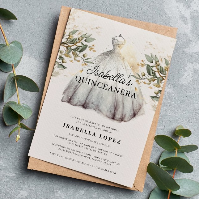 Invitación Elegante y elegante vestido floral y princesa Quin (Subido por el creador)