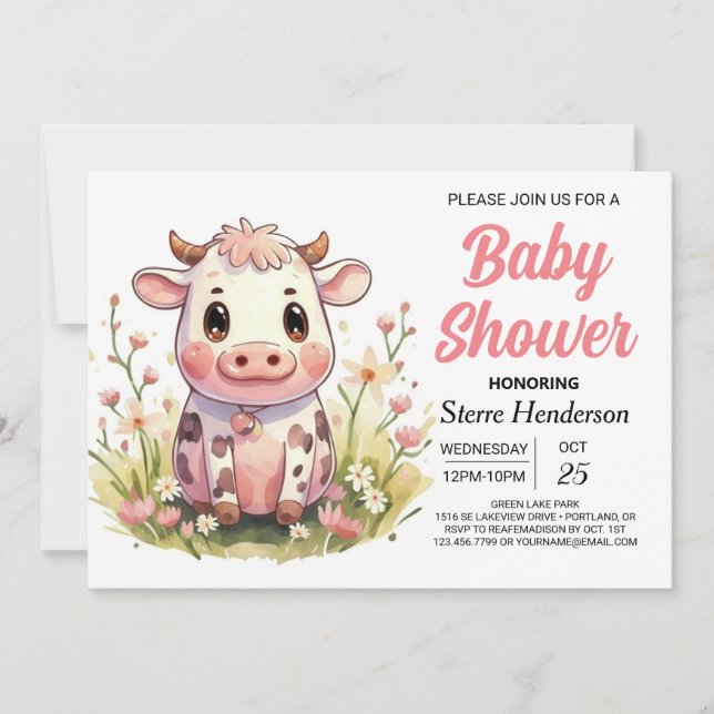 Invitación Elegante y encantado bebé de vaca recién nacido Sh (Anverso)