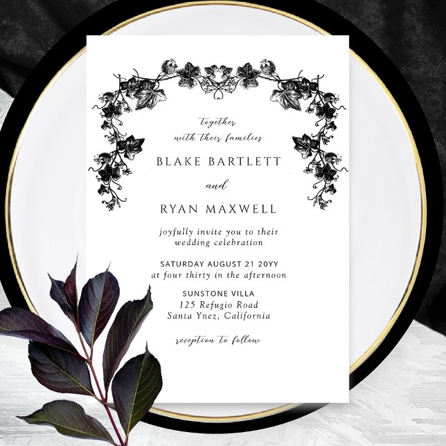Invitación Elegante y encantador Boda de Black Garlands (Subido por el creador)