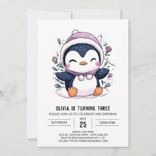Invitación Elegante y encantador cumpleaños digital pingüino