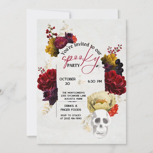 Invitación Elegante y espeluznante fiesta de Halloween floral (Anverso)