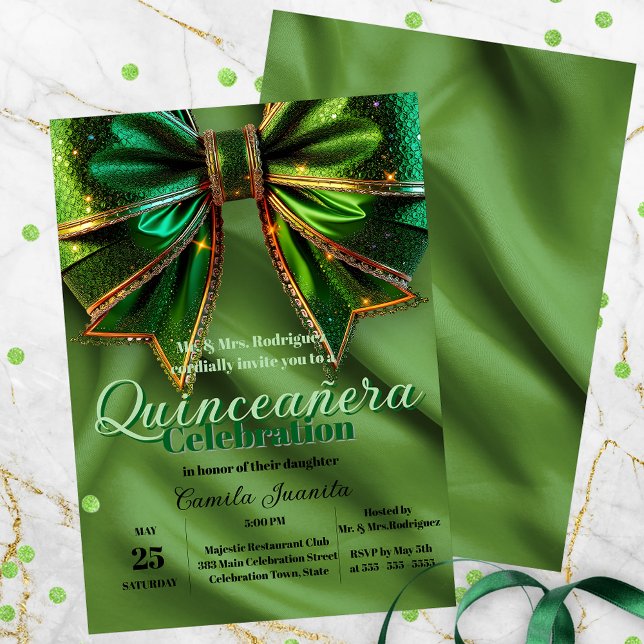 Invitación Elegante y espumoso arco verde en la satinceañera  (Subido por el creador)