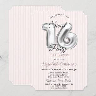 Invitación Elegante y Estiloso Cumpleaños 16 con Rayas Rosada