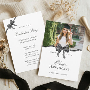 Invitación Elegante y Estiloso Listón de Lazo Negro para Foto