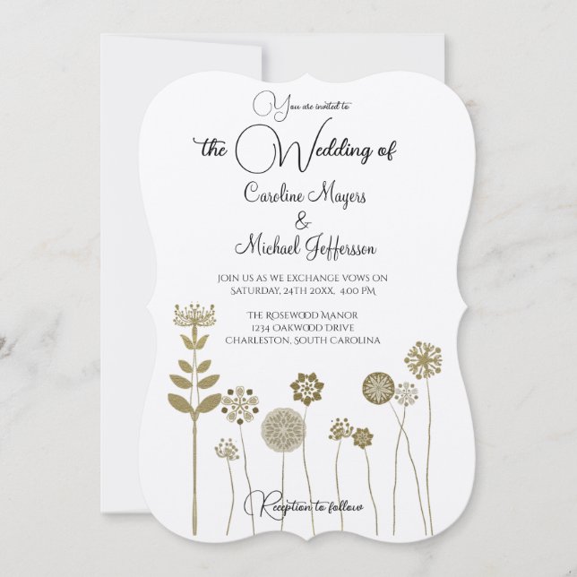 Invitación Elegante y eterno minimalismo floral de oro suave (Anverso)