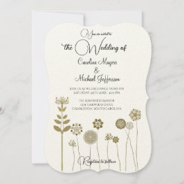 Invitación Elegante y eterno minimalismo floral de oro suave