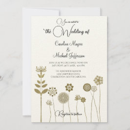 Invitación Elegante y eterno minimalismo floral de oro suave
