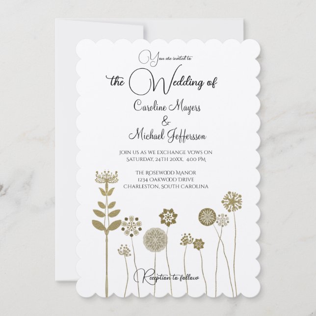 Invitación Elegante y eterno minimalismo floral de oro suave (Anverso)