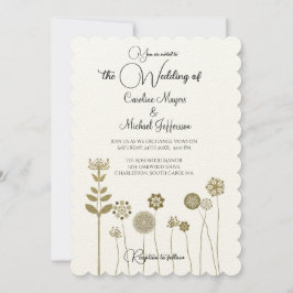 Invitación Elegante y eterno minimalismo floral de oro suave