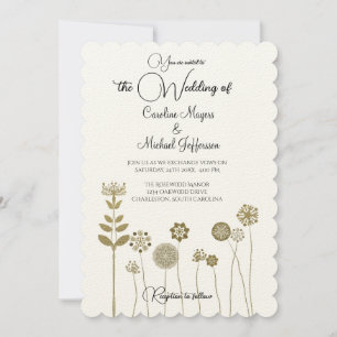 Invitación Elegante y eterno minimalismo floral de oro suave