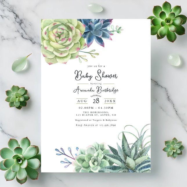 Invitación Elegante y exitoso Baby Shower (Succulent Baby Shower Invitation)