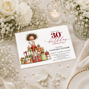 Invitación Elegante y extravagante mujer cumpleaños 30 Burgun