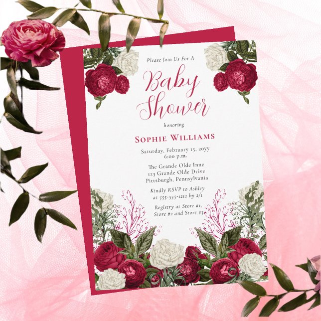 Invitación Elegante y exuberante Chica Floral Magenta Baby Sh (Subido por el creador)