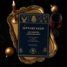Invitación elegante y fea de suéter de Navidad par
