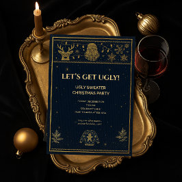 Invitación elegante y fea de suéter de Navidad par