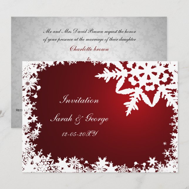 Invitación elegante y festivo copos de nieve en invierno (Anverso / Reverso)