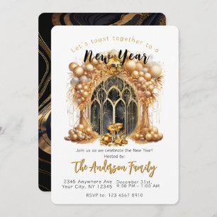Invitación Elegante y Fiesta de Año Nuevo Oro