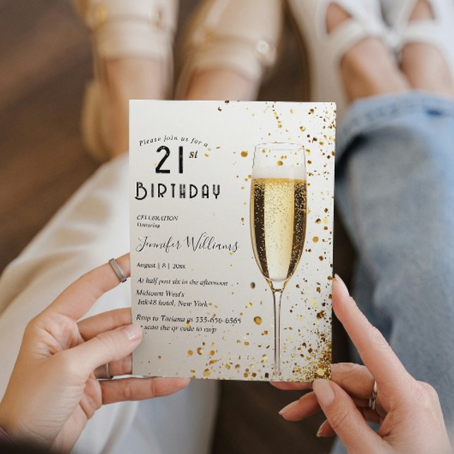 Invitación Elegante y fiesta de cumpleaños 21 de Champagne Gl (Subido por el creador)
