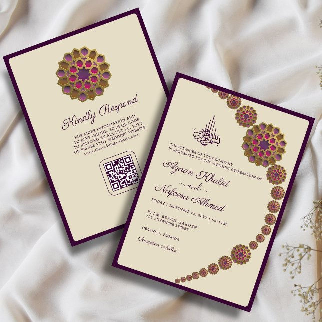Invitación Elegante y floral Geométrico Código QR Boda islámi (Subido por el creador)