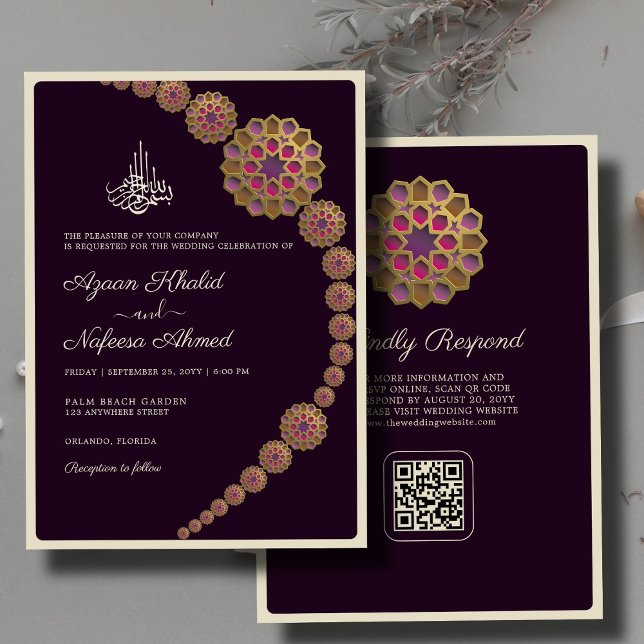 Invitación Elegante y floral Geométrico Código QR Boda islámi (Subido por el creador)