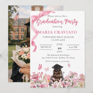 Invitación elegante y floral para la fiesta de gra