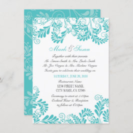 Invitación Elegante y floreciente Curly Turquois Wedting