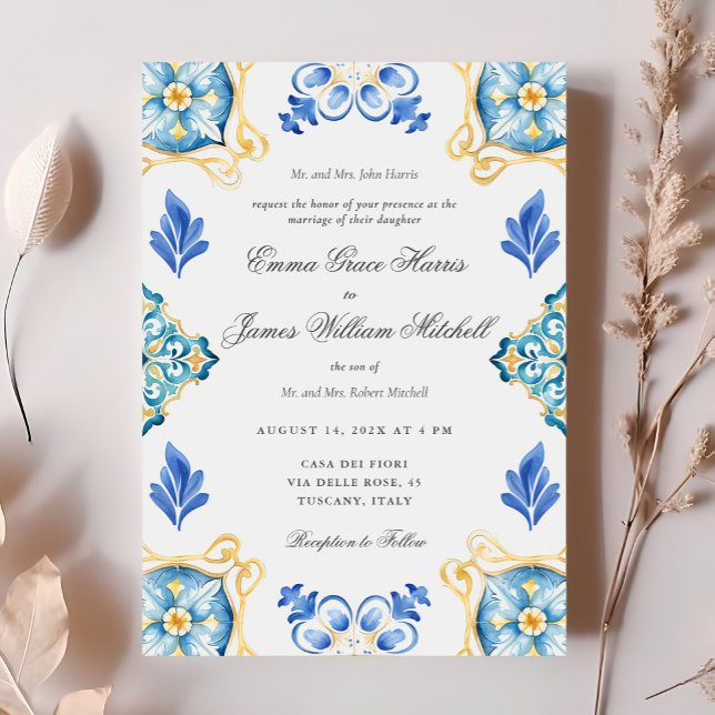 Invitación Elegante y formal acuarela Boda de mosaicos italia (Subido por el creador)